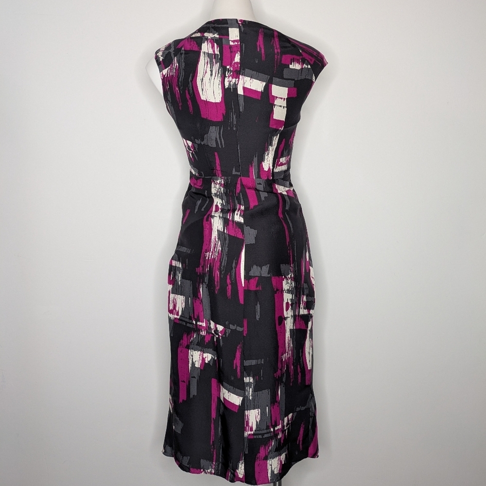 LK Bennett Black White Purple Square Fan Neck Short Sleeve Dress 2 - Picture 4 of 7